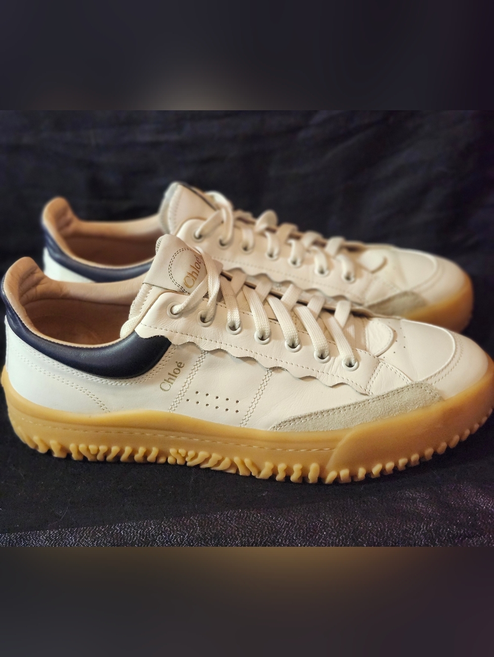 Chloe Franckie Low Top Sneakers White And Navy Size 40